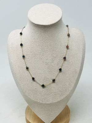 Stainless Steel Gold Chain Necklace with crystal(Tourmaline)
