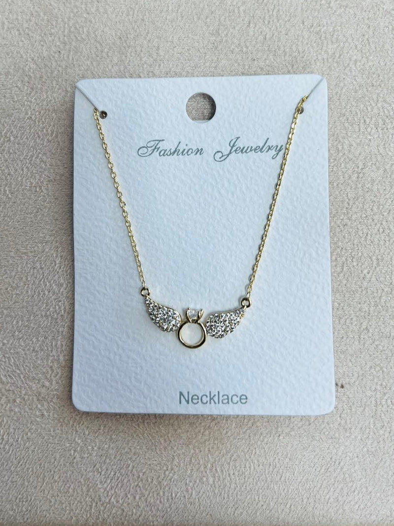 Sparkling Angel Wings Pendant C.Z Rhodium Plated Necklace