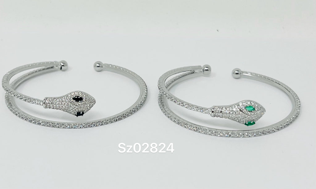 "Snake" C.Z Rhodium Plated Cuff bracelet