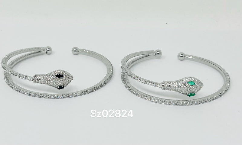 "Snake" C.Z Rhodium Plated Cuff bracelet