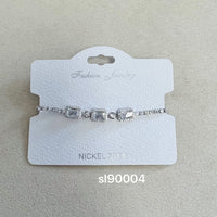 C.Z Rhodium Plated Crystal adjustable Bracelet