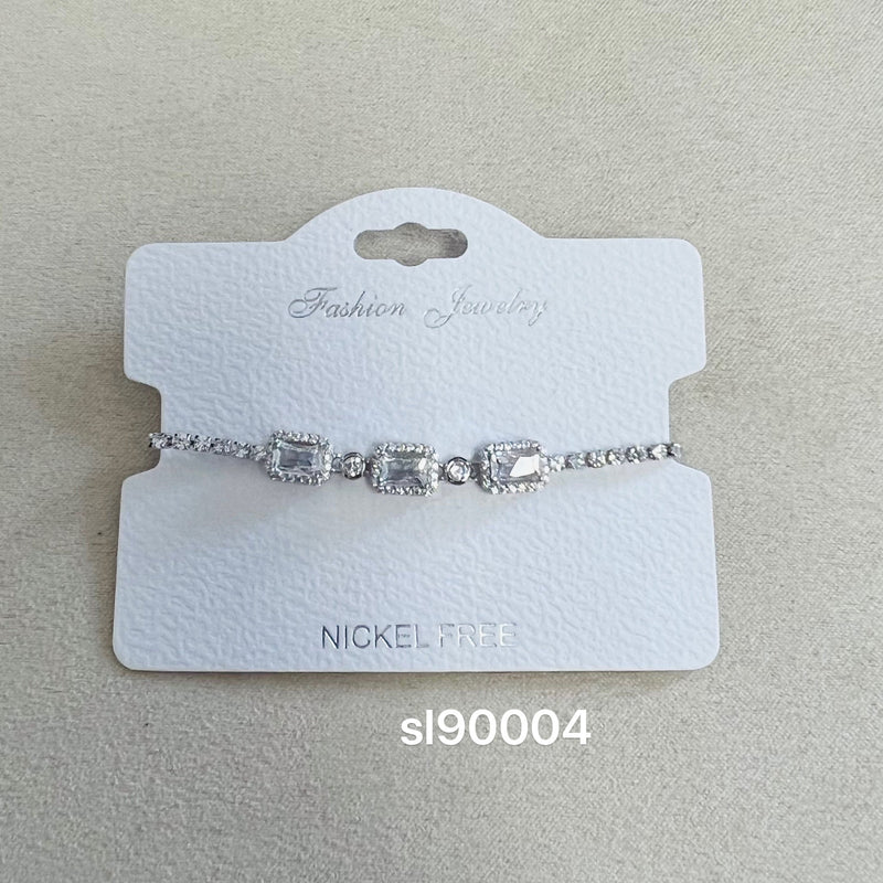 C.Z Rhodium Plated Crystal adjustable Bracelet