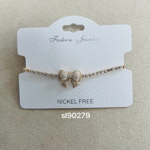 C.Z Rhodium Plated Crystal adjustable Bracelet