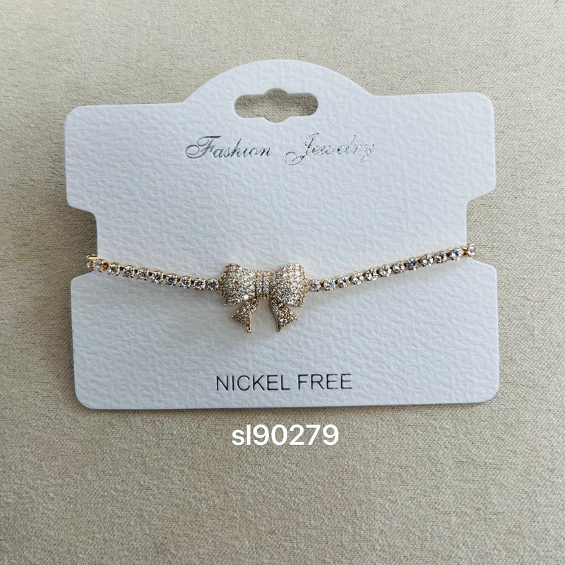 C.Z Rhodium Plated Crystal adjustable Bracelet