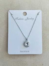 Gold Round Halo C.Z Rhodium Plated Pendant Necklace