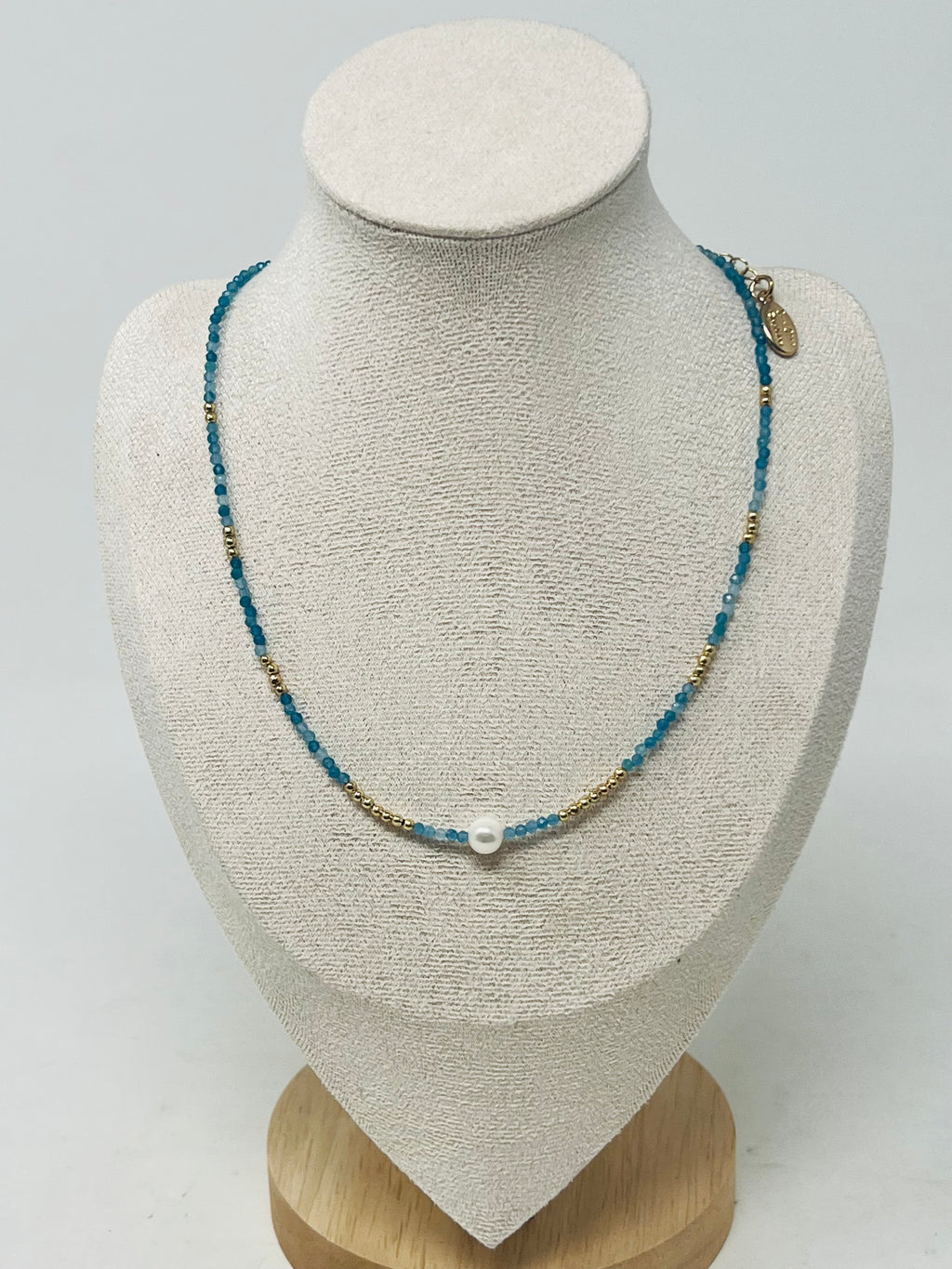 Semi-precious Stone with Miyuki beads & Single Pearl(aqua)