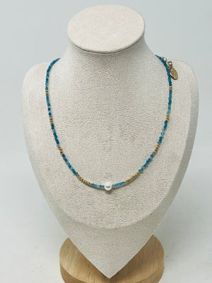 Semi-precious Stone with Miyuki beads & Single Pearl(aqua)