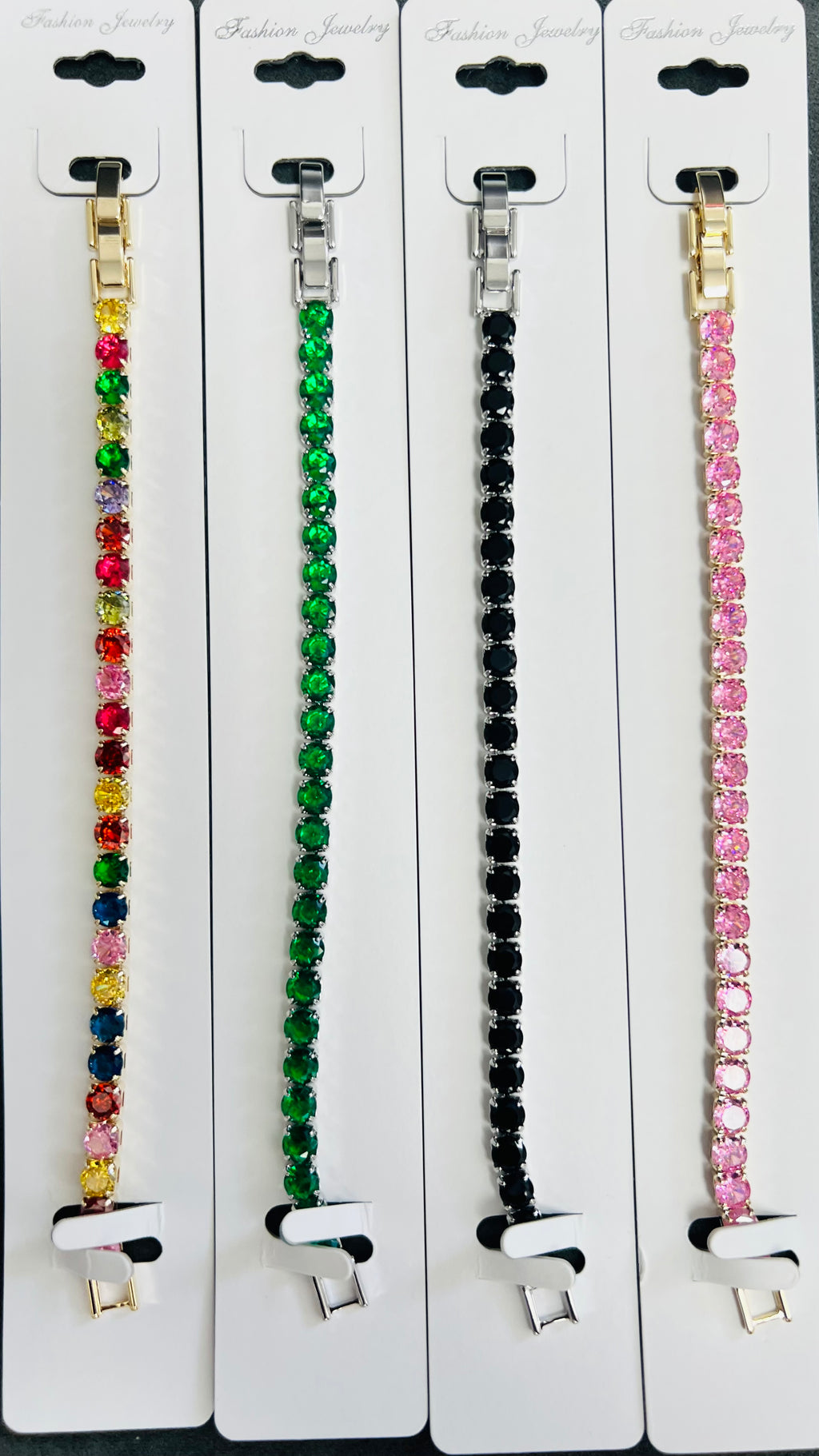 Round-Cut C.Z Crystal Tennis Bracelets-Adjustable Chain