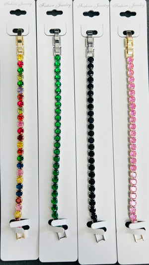Round-Cut C.Z Crystal Tennis Bracelets-Adjustable Chain