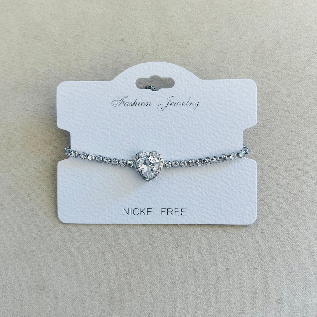 C.Z Rhodium Plated Crystal adjustable Bracelet
