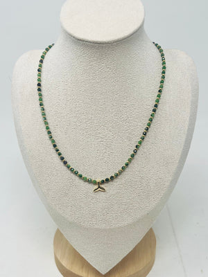 Semi-precious stone Beaded Necklace with Whale Tail Pendant(Epidote)