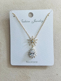 Silver Starburst Drop Pendant C.Z Rhodium Plated Necklace