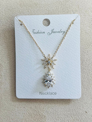Silver Starburst Drop Pendant C.Z Rhodium Plated Necklace