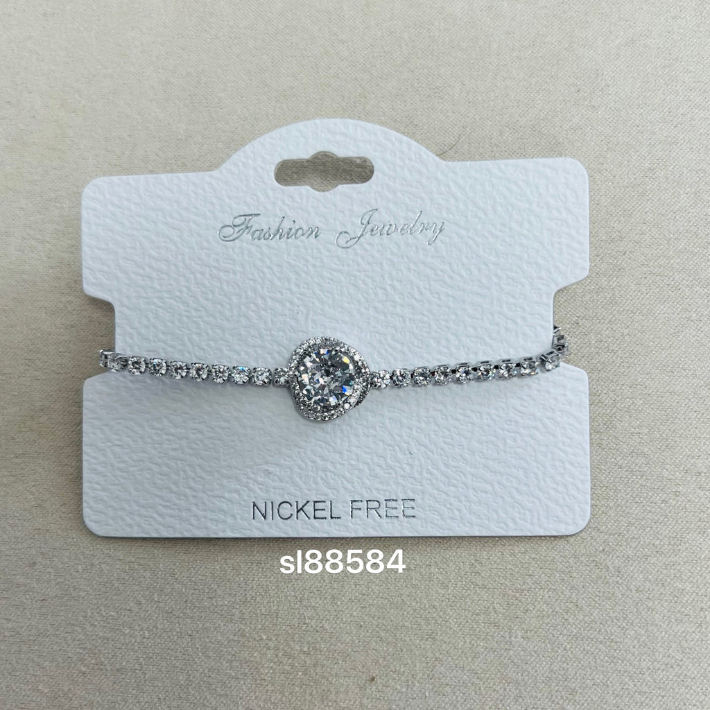 C.Z Rhodium Plated Crystal adjustable Bracelet