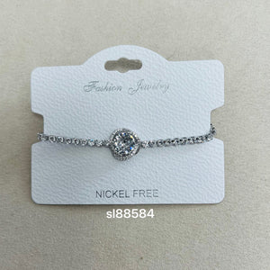 C.Z Rhodium Plated Crystal adjustable Bracelet