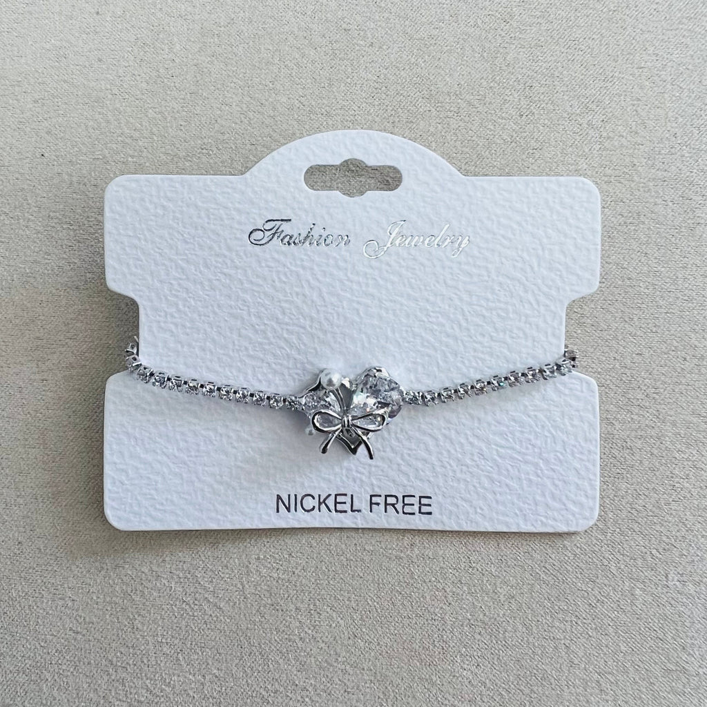 C.Z Rhodium Plated Crystal adjustable Bracelet