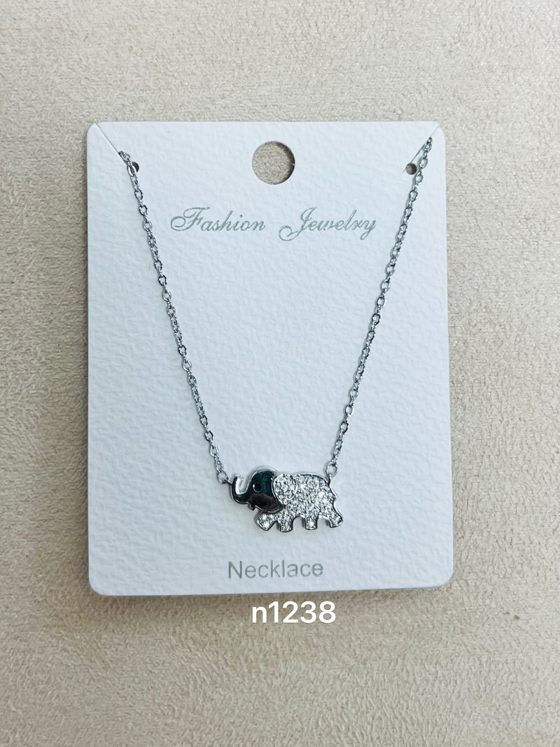 "Elephant" C.Z Rhodium Plated Pendant Necklace