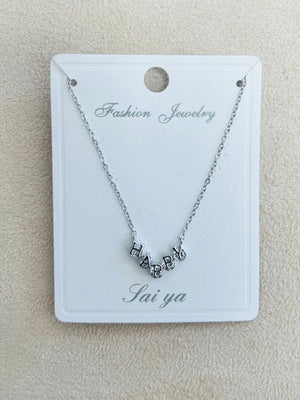 "HAPPY" C.Z Rhodium Plated Pendant Necklace