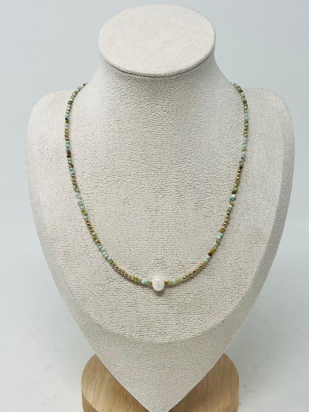 Semi-precious Stone with Miyuki beads & Single Pearl(green)