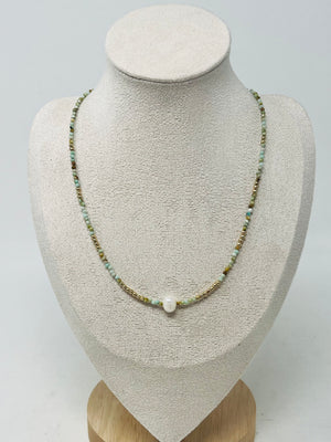 Semi-precious Stone with Miyuki beads & Single Pearl(green)