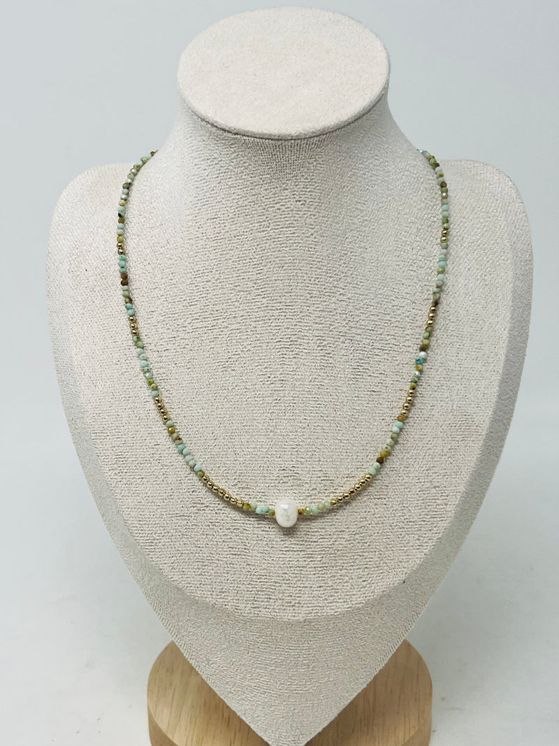 Semi-precious Stone with Miyuki beads & Single Pearl(green)