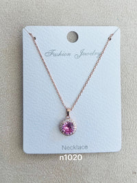 Gold Round Halo C.Z Rhodium Plated Pendant Necklace