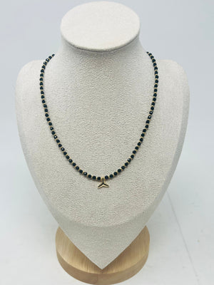 Semi-precious stone Beaded Necklace with Whale Tail Pendant(Black Spinel)