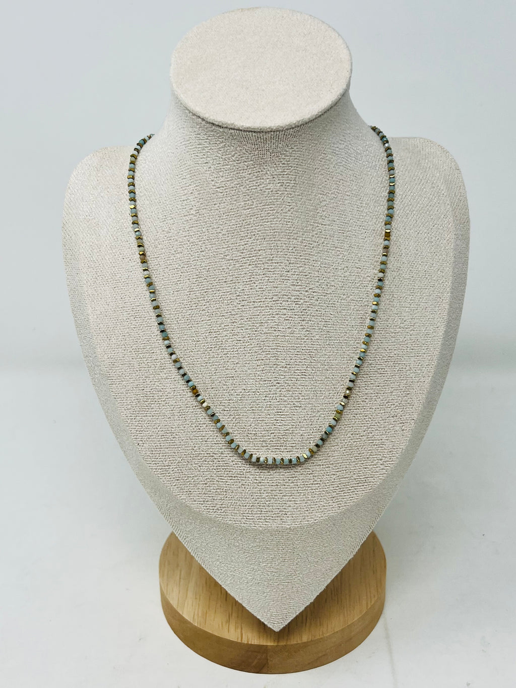 Elegant semi-precious stone necklace with Miyuki beads(muted green, pale gray-blue)