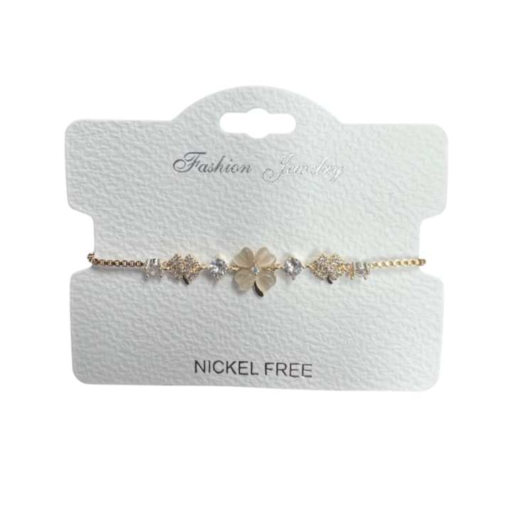 "Flower" C.Z Crystal Adjustable Chain Bracelet