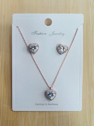"Heart"C.Z Rhodium Plated Crystal Earring and necklace sets