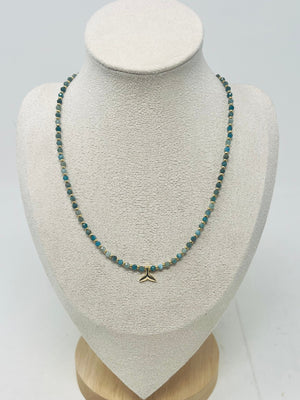Semi-precious stone Beaded Necklace with Whale Tail Pendant(Apatite)