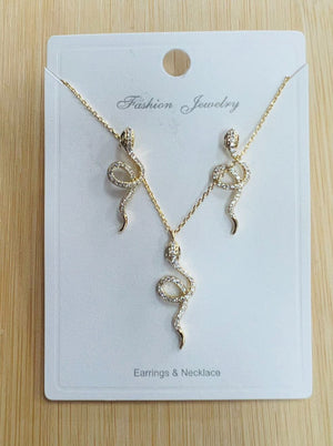 "Snake"C.Z Rhodium Plated Crystal Earring and necklace sets