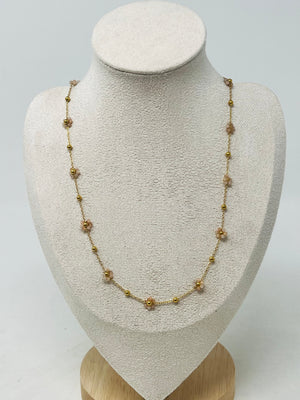 Stainless Steel Gold Chain Necklace with Flower Beads(Sun stone)