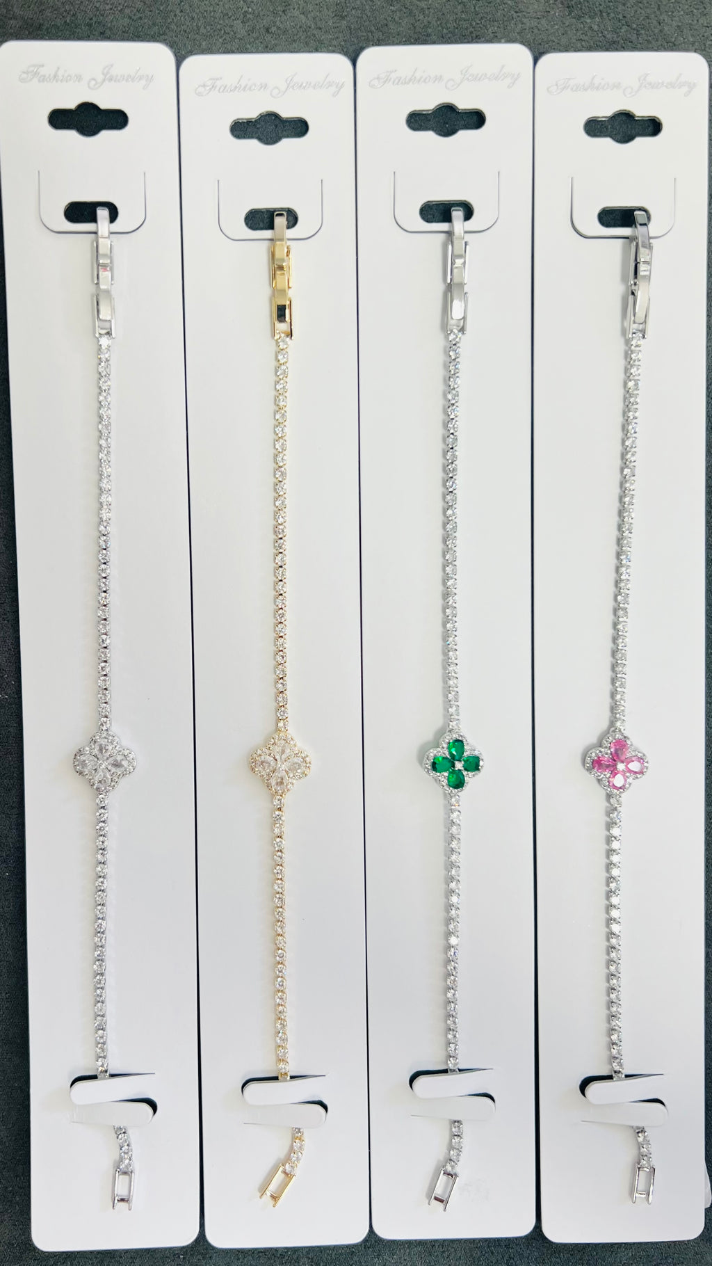Floral Charm C.Z Crystal Tennis Bracelets-Adjustable Chain