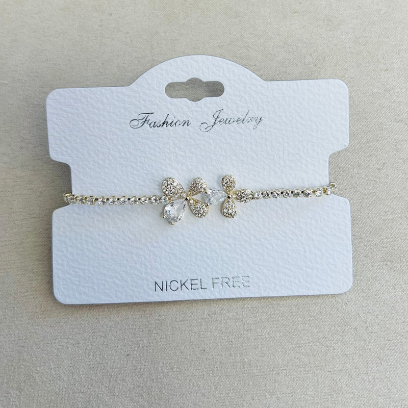 C.Z Rhodium Plated Crystal adjustable Bracelet