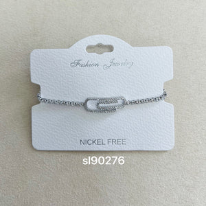 C.Z Rhodium Plated Crystal adjustable Bracelet