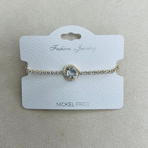 C.Z Rhodium Plated Crystal adjustable Bracelet