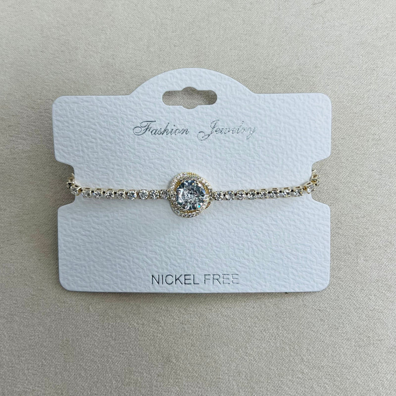 C.Z Rhodium Plated Crystal adjustable Bracelet