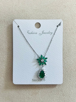 Silver Starburst Drop Pendant C.Z Rhodium Plated Necklace