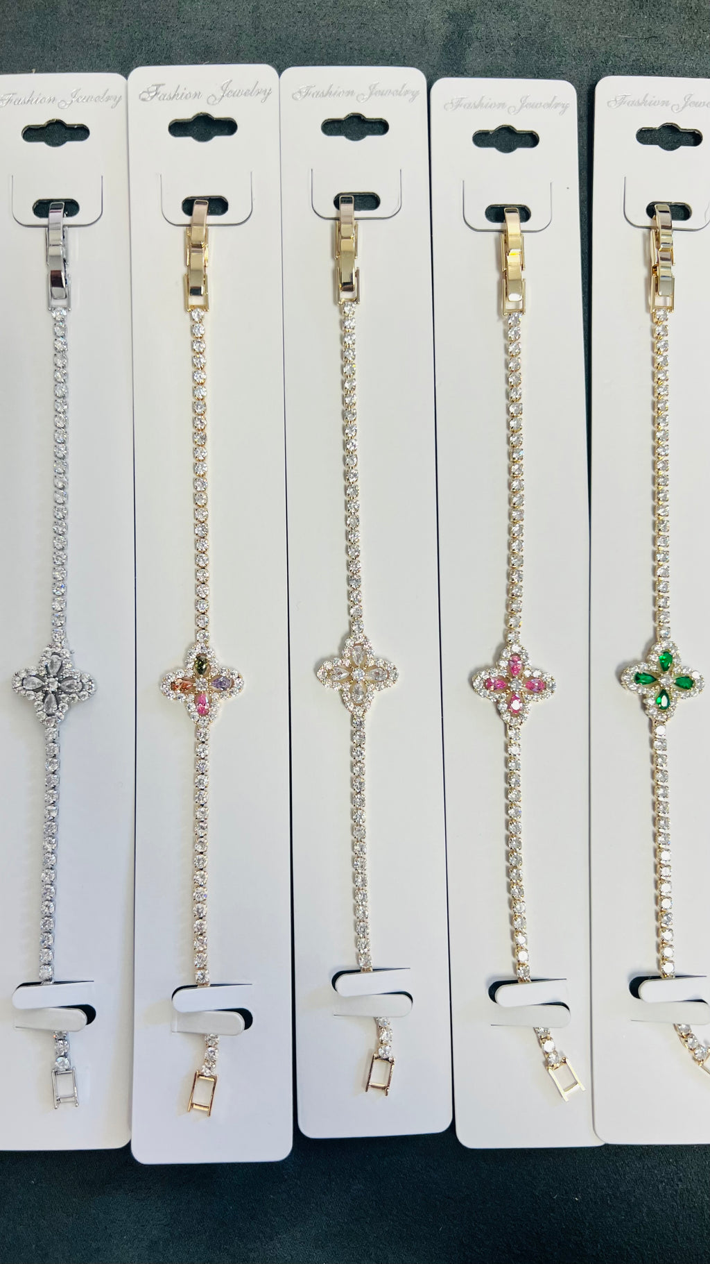 Flower Charm C.Z Crystal Tennis Bracelets-- Adjustable Chain