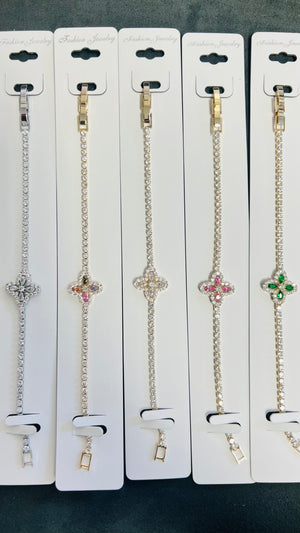 Flower Charm C.Z Crystal Tennis Bracelets-- Adjustable Chain