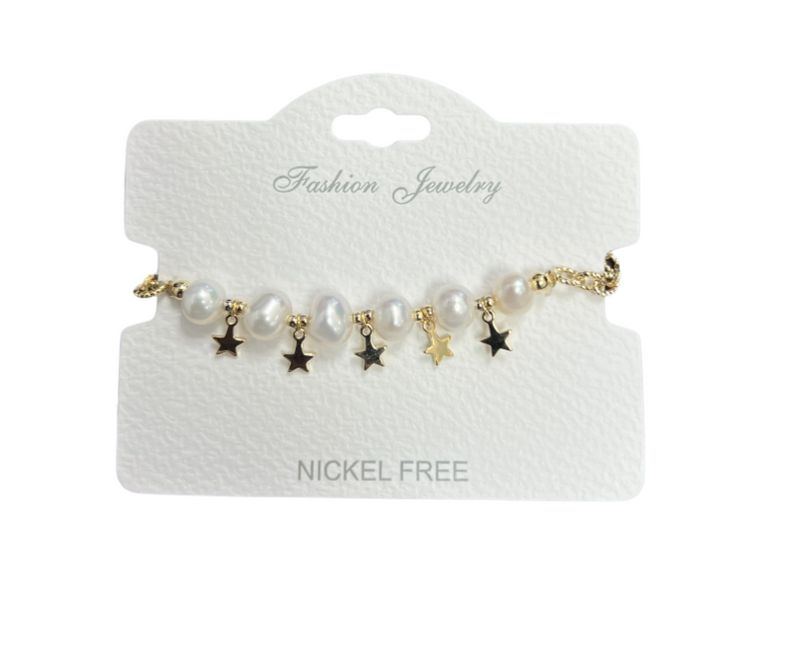 "Star" C.Z Crystal adjustable bracelet with Freshwater Pearl