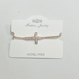 "Cross" C.Z Rhodium Plated Crystal adjustable Bracelet