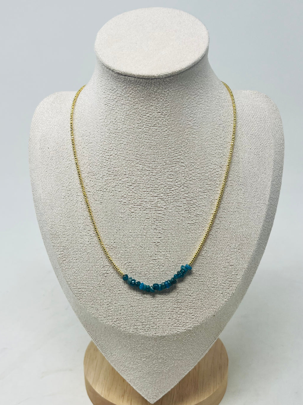 Gold Chain Necklace with Beads(Aqua)