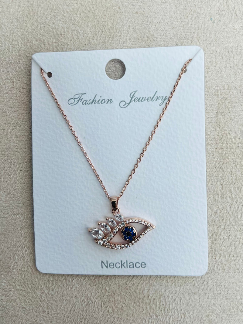 Evil Eye C.Z Rhodium Plated Pendant Necklace
