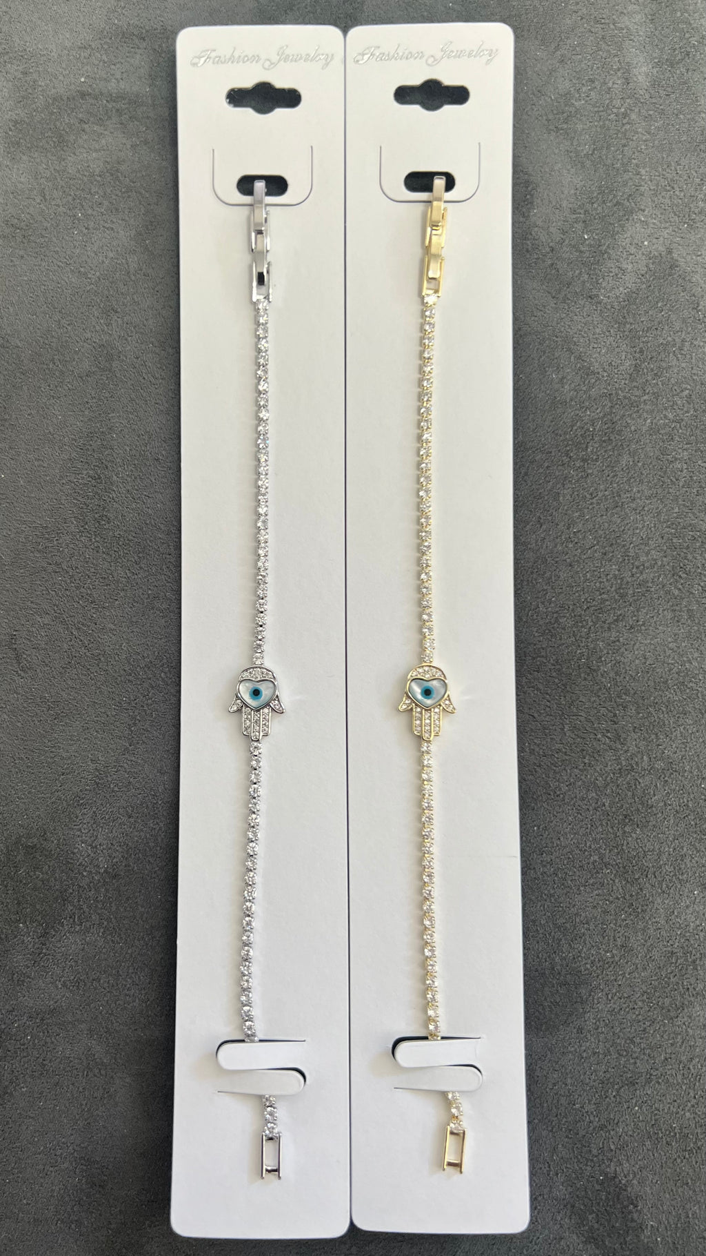 Evil Eye Hamsa Hand C.Z Crystal Tennis Bracelets-Adjustable Chain