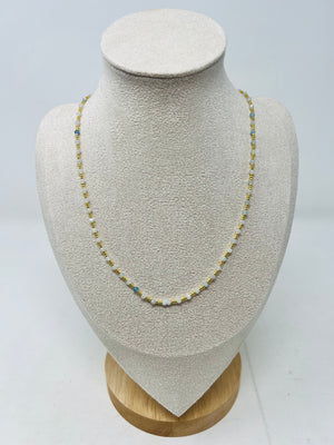 Elegant semi-precious stone necklace with Miyuki beads (soft white, pale blue, and light gray )