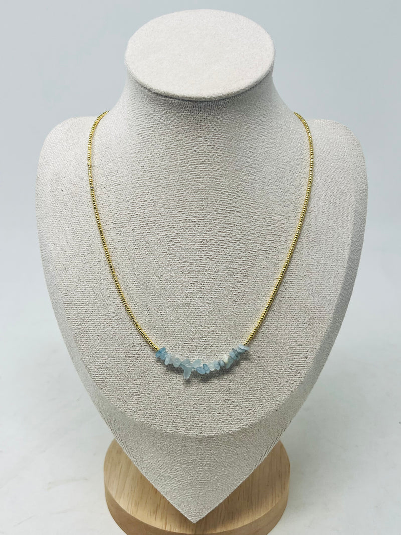 Gold Chain Necklace with Beads(light blue)