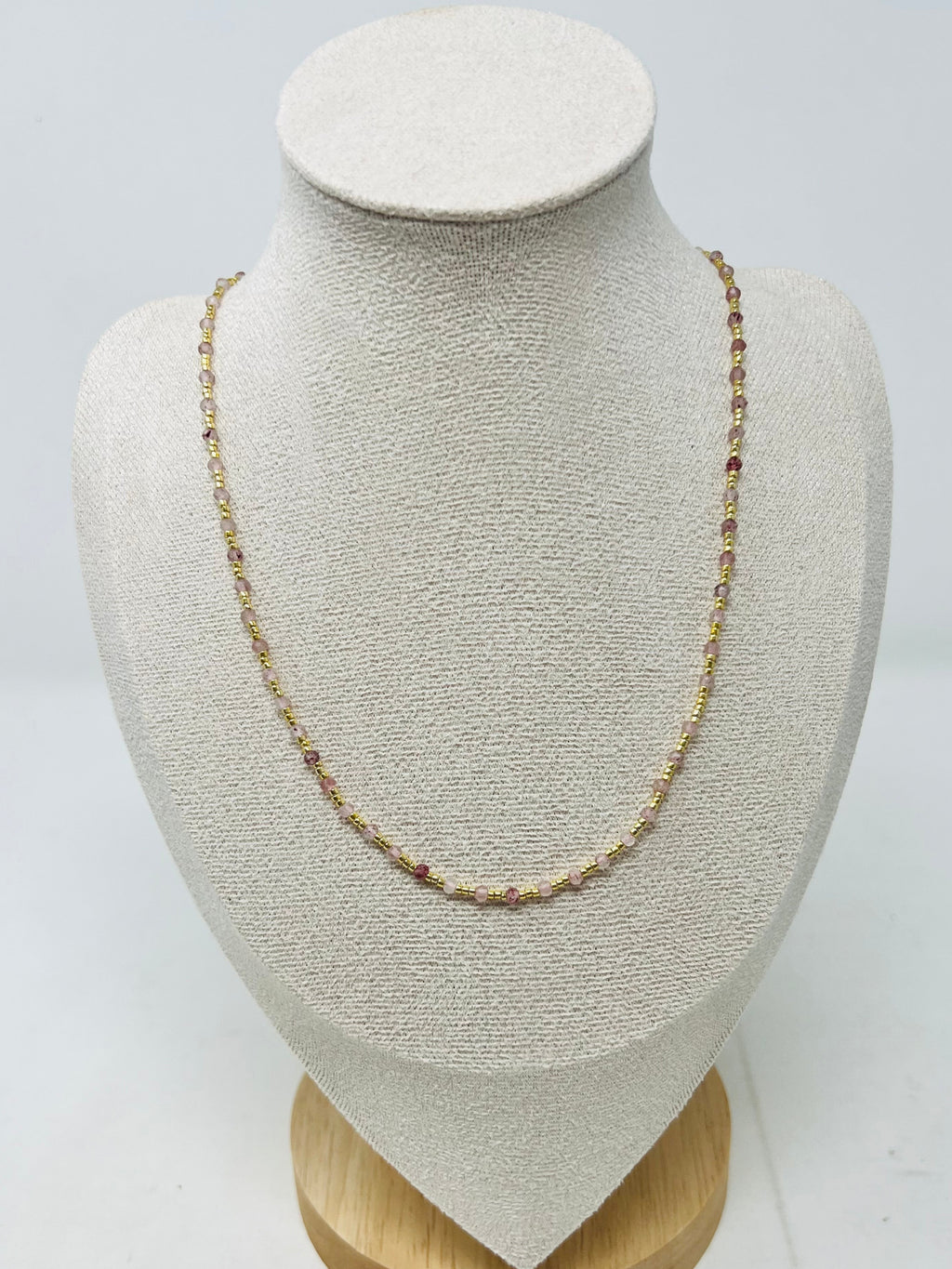 Elegant semi-precious stone necklace with Miyuki beads (rose, blush, and deep mauve)