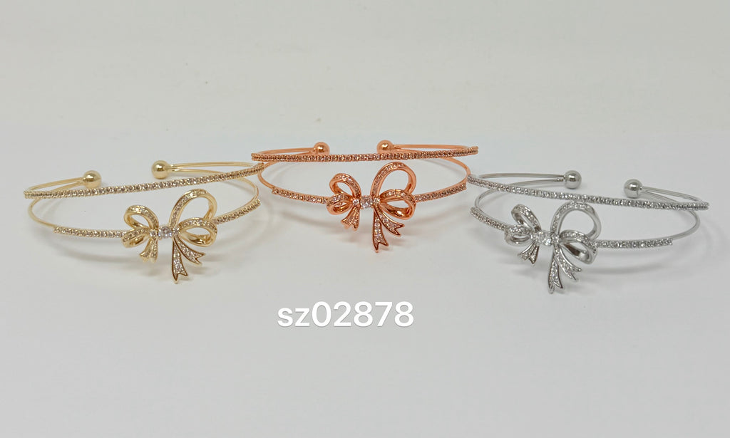 "Bow" C.Z Rhodium Plated Cuff bracelet